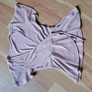 Pink Stripe Faux Wrap Top